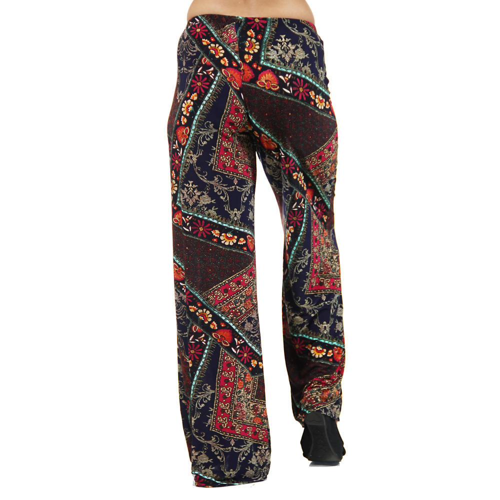 24&#47;7 Comfort Apparel Women's Abstract Quilt Floral Printed Palazzo Pants