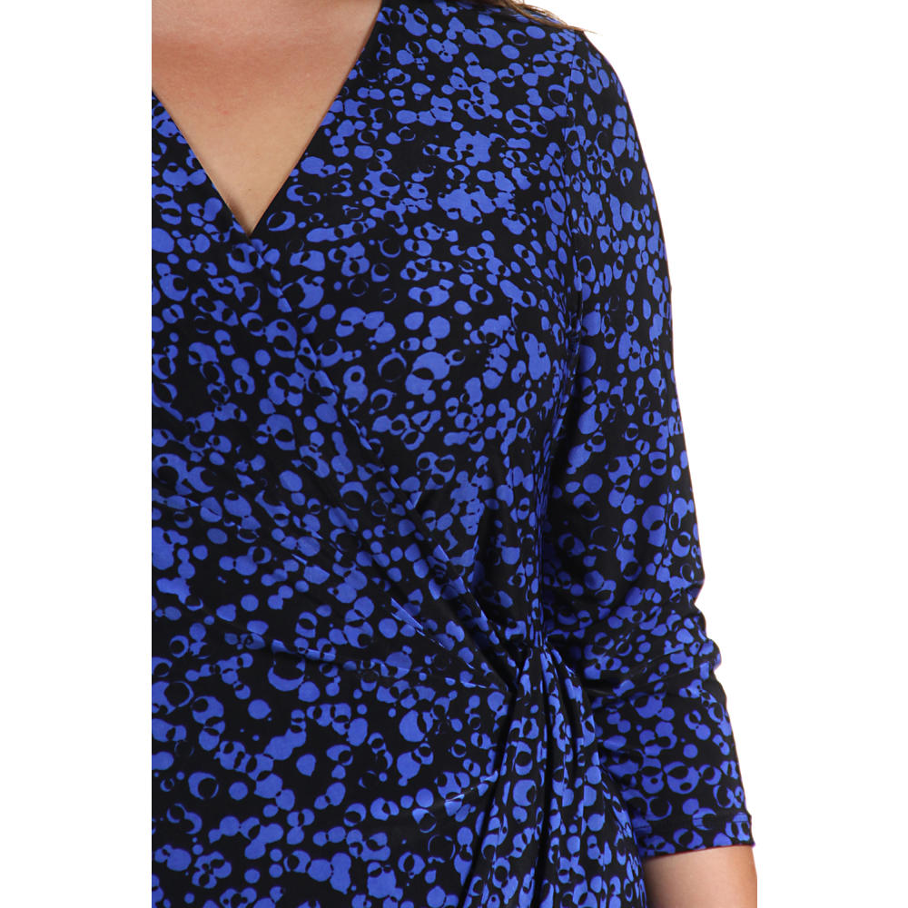 24&#47;7 Comfort Apparel Women's Plus Size Blue Polka Dot Printed Wrap Dress