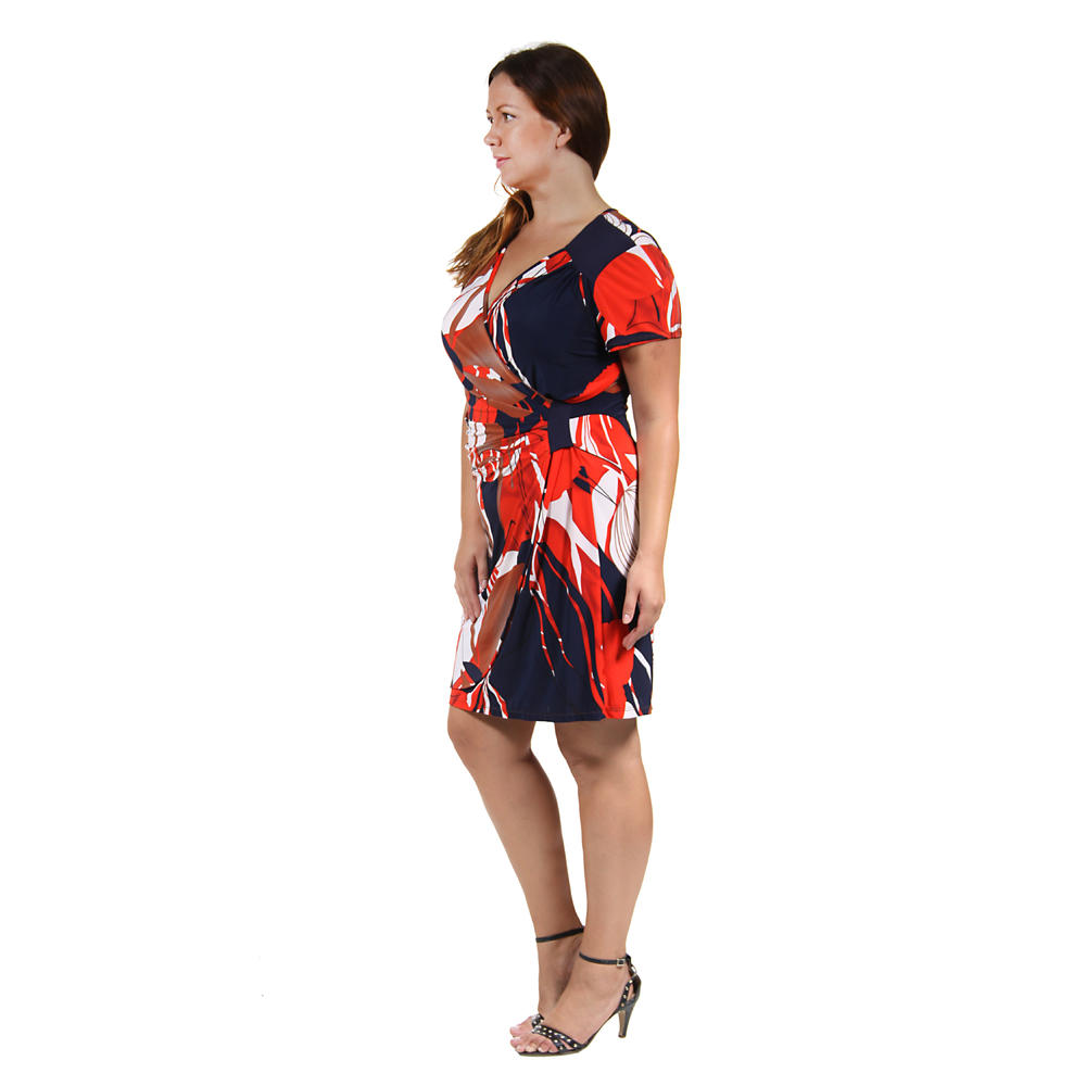 24&#47;7 Comfort Apparel Women's Plus Size Oriental Print Faux Wrapped Dress