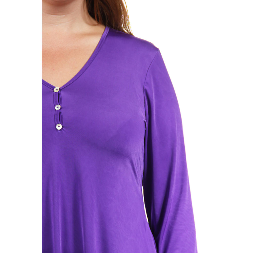 24&#47;7 Comfort Apparel Women's Long Sleeve Three Button Henley Tunic Top