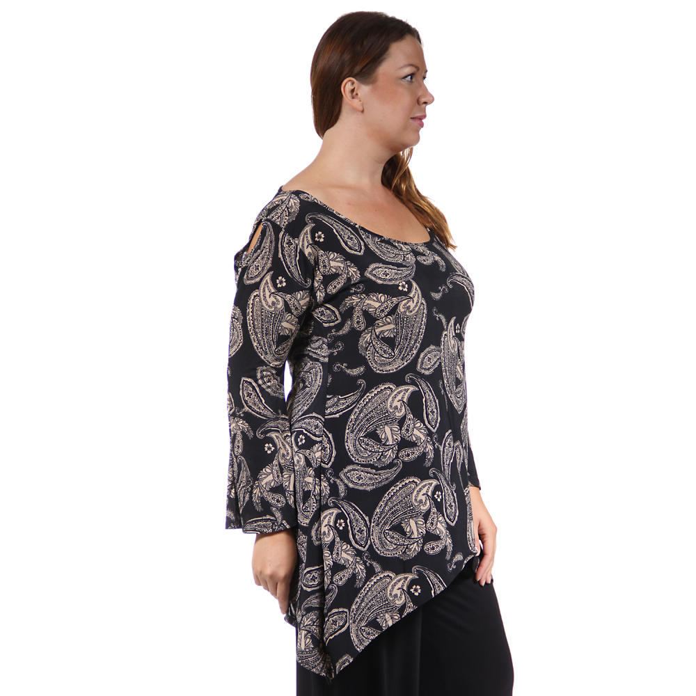 24&#47;7 Comfort Apparel Women's Plus Size Autumn Floral Printed High-Low Tunic
