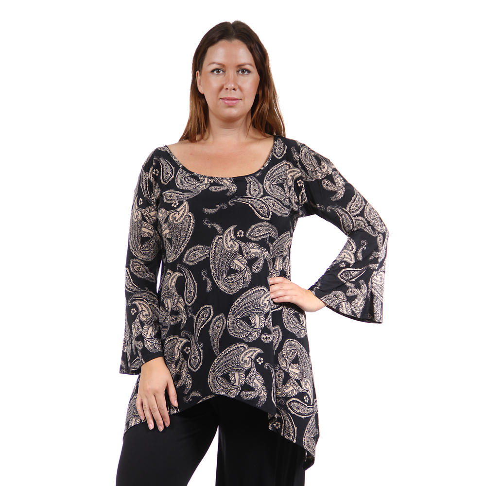 24&#47;7 Comfort Apparel Women's Plus Size Autumn Floral Printed High-Low Tunic
