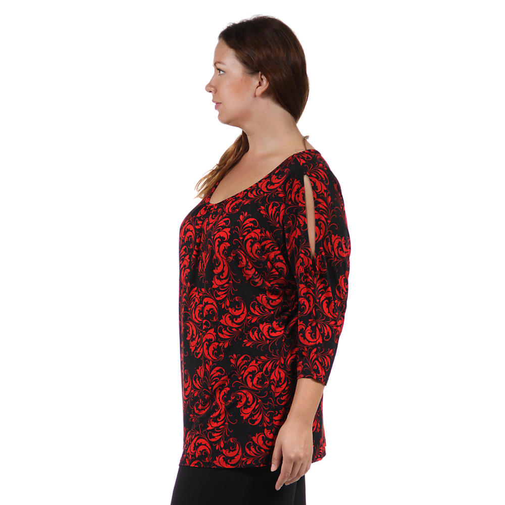 24&#47;7 Comfort Apparel Women's Plus Size Abstract Red&Black Printed Tunic