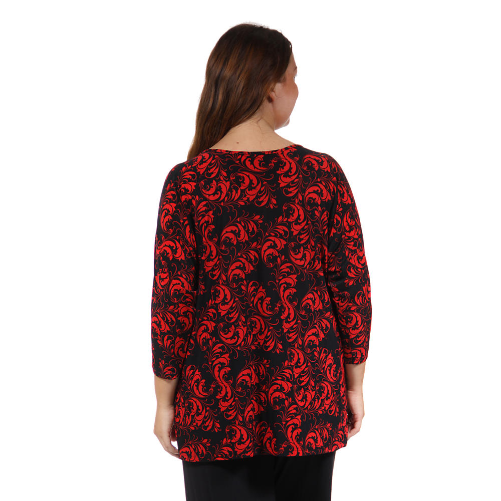 24&#47;7 Comfort Apparel Women's Plus Size Abstract Red&Black Printed Tunic