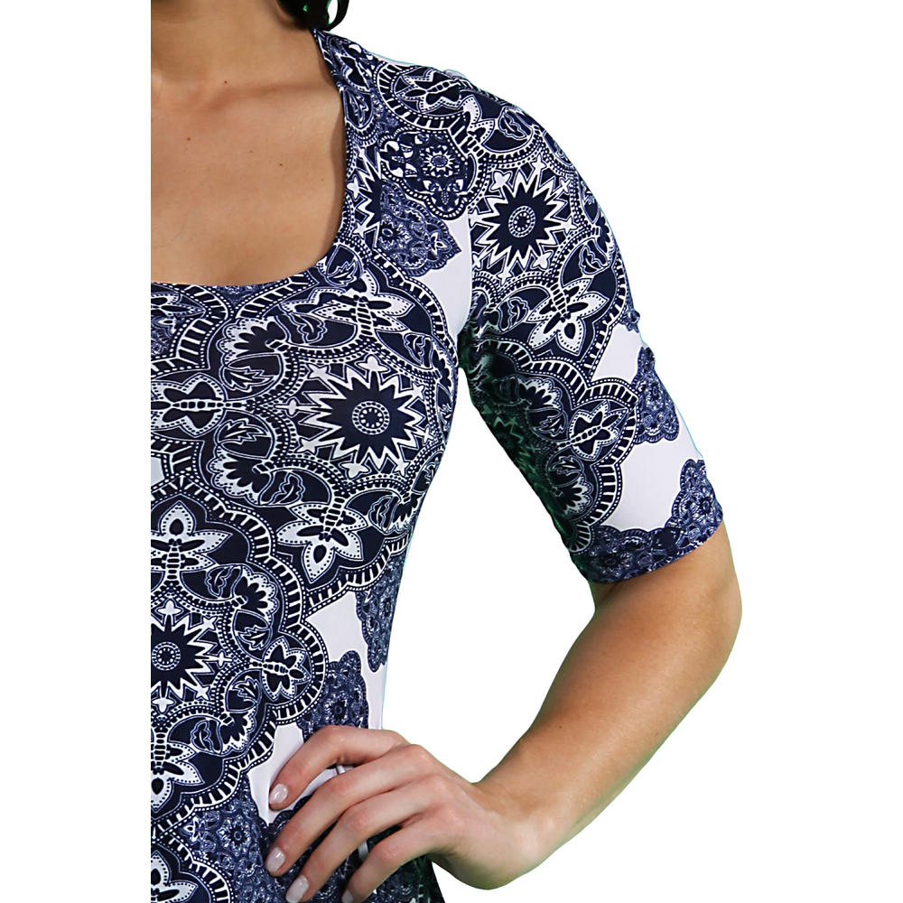 24&#47;7 Comfort Apparel Women's Blue Chateau Printed Tunic