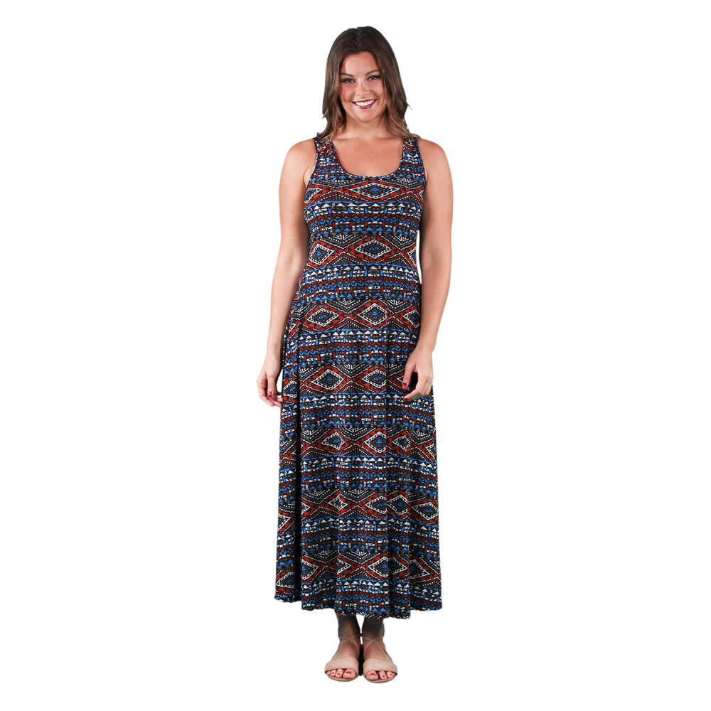 24&#47;7 Comfort Apparel Women's Plus Size Abstract Mosaic Scoop-Neck Tank Maxi