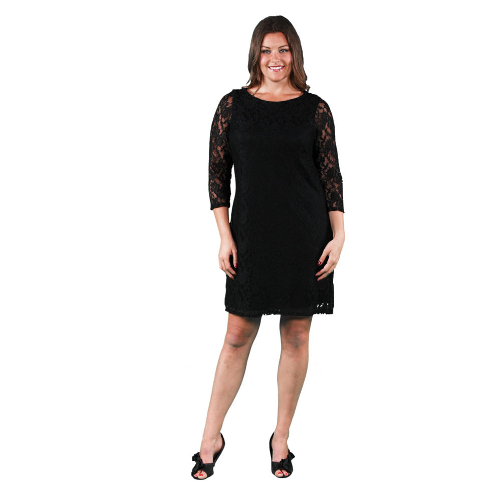 24&#47;7 Comfort Apparel Women's Plus Size Black Lace Dress