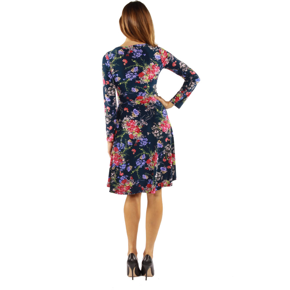24&#47;7 Comfort Apparel Women's Long Sleeve Floral Midi Dress