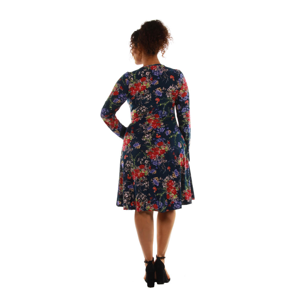 24&#47;7 Comfort Apparel Women's Plus Size Long Sleeve Floral Midi Dress