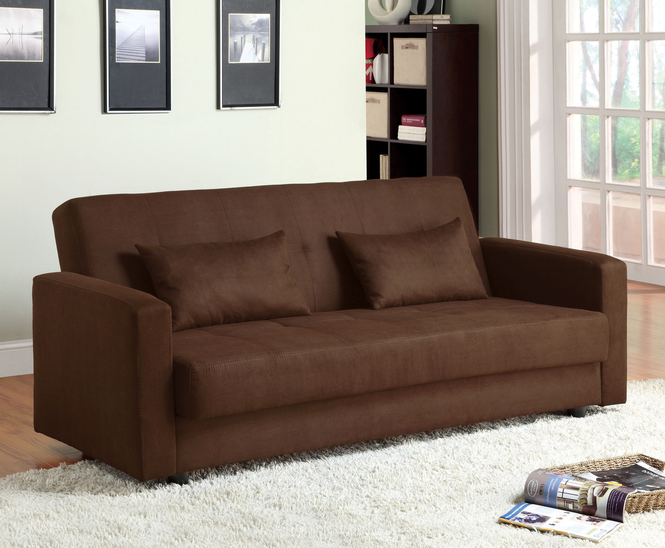 Furniture of America Brown Gino Microfiber Storage Futon Sofa