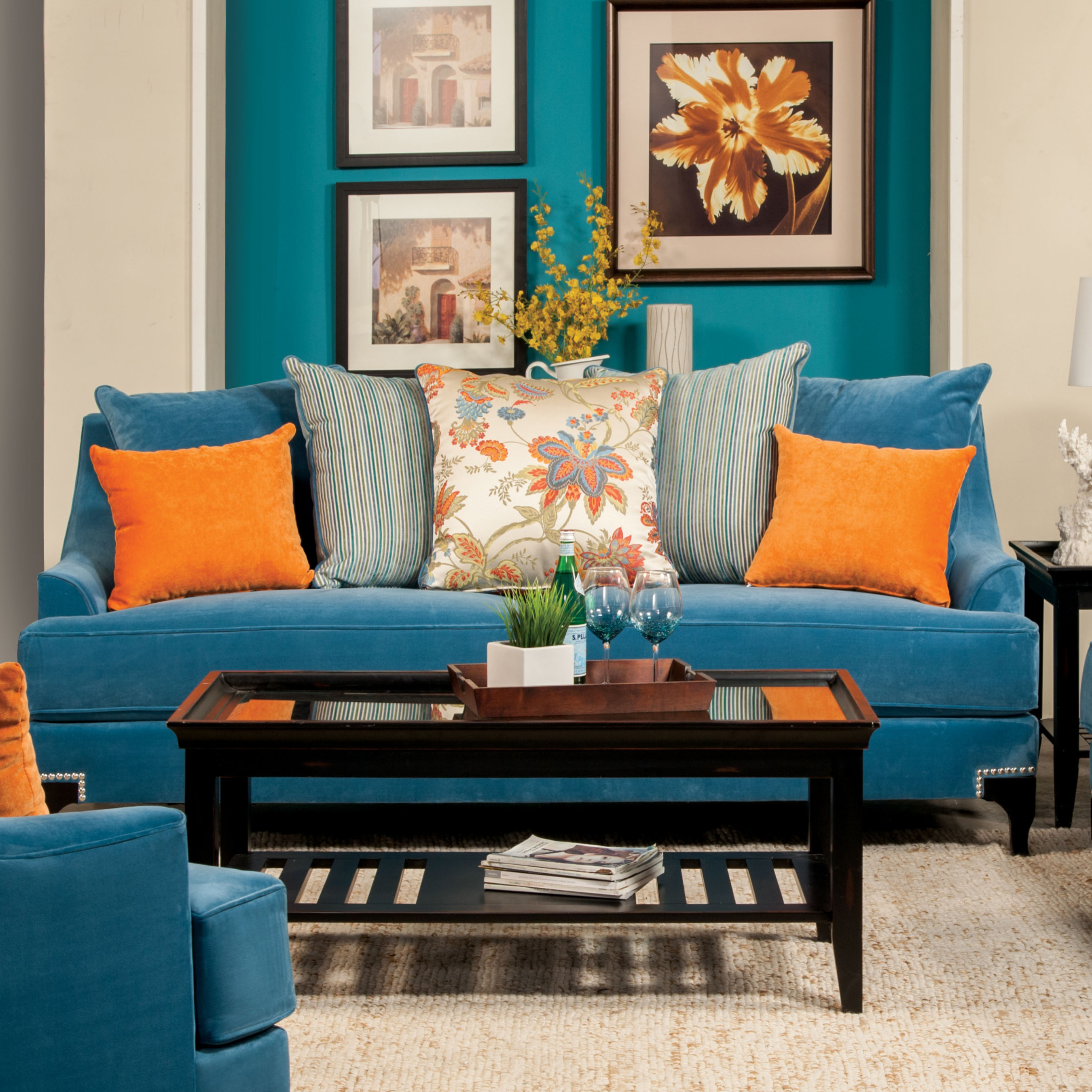 Furniture of America Peacock Blue Neliz Premium Sofa - Home - Furniture - Living Room Furniture - Sofas u0026