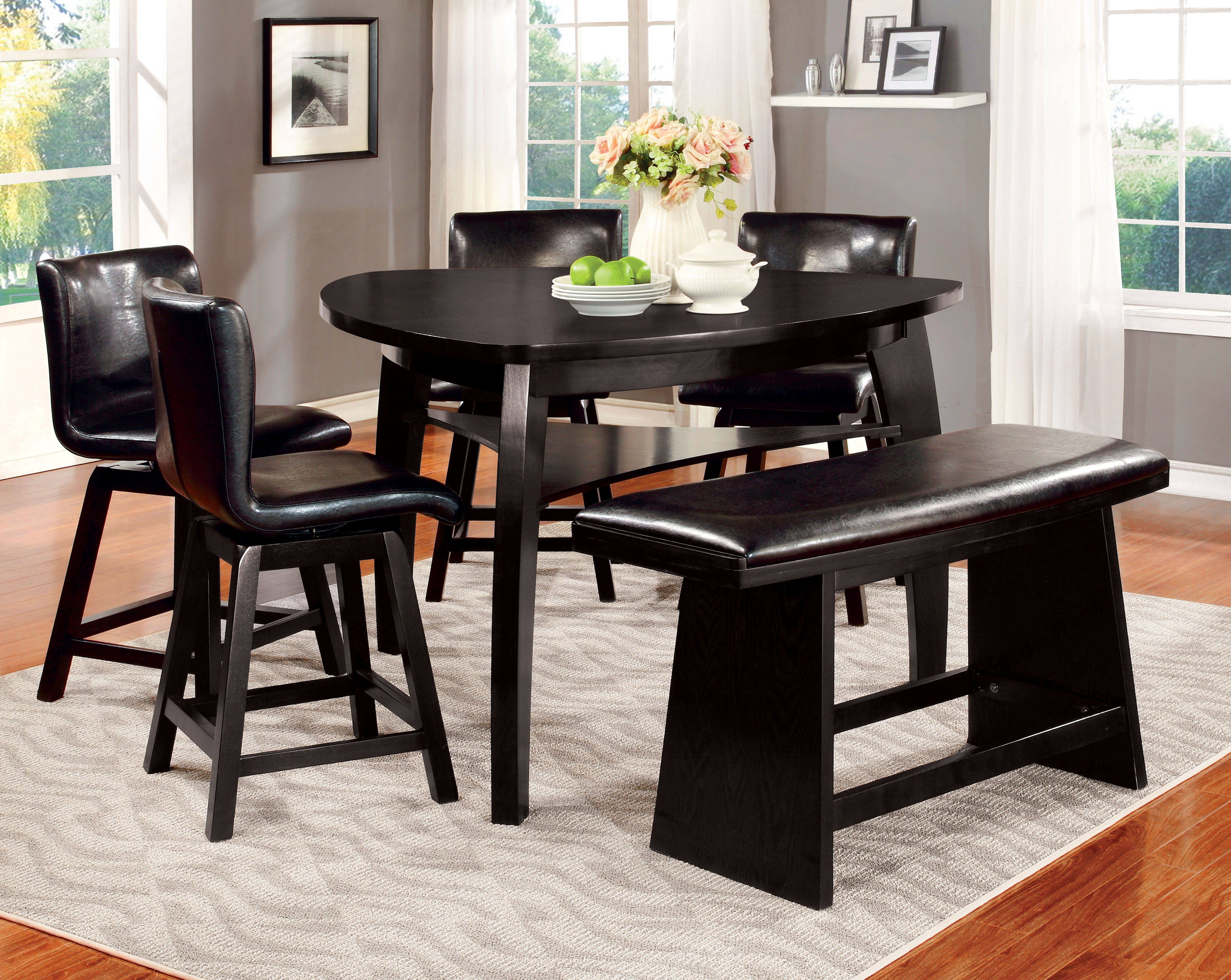 Furniture of America Black Cortell 6 Piece Triangular Counter Height