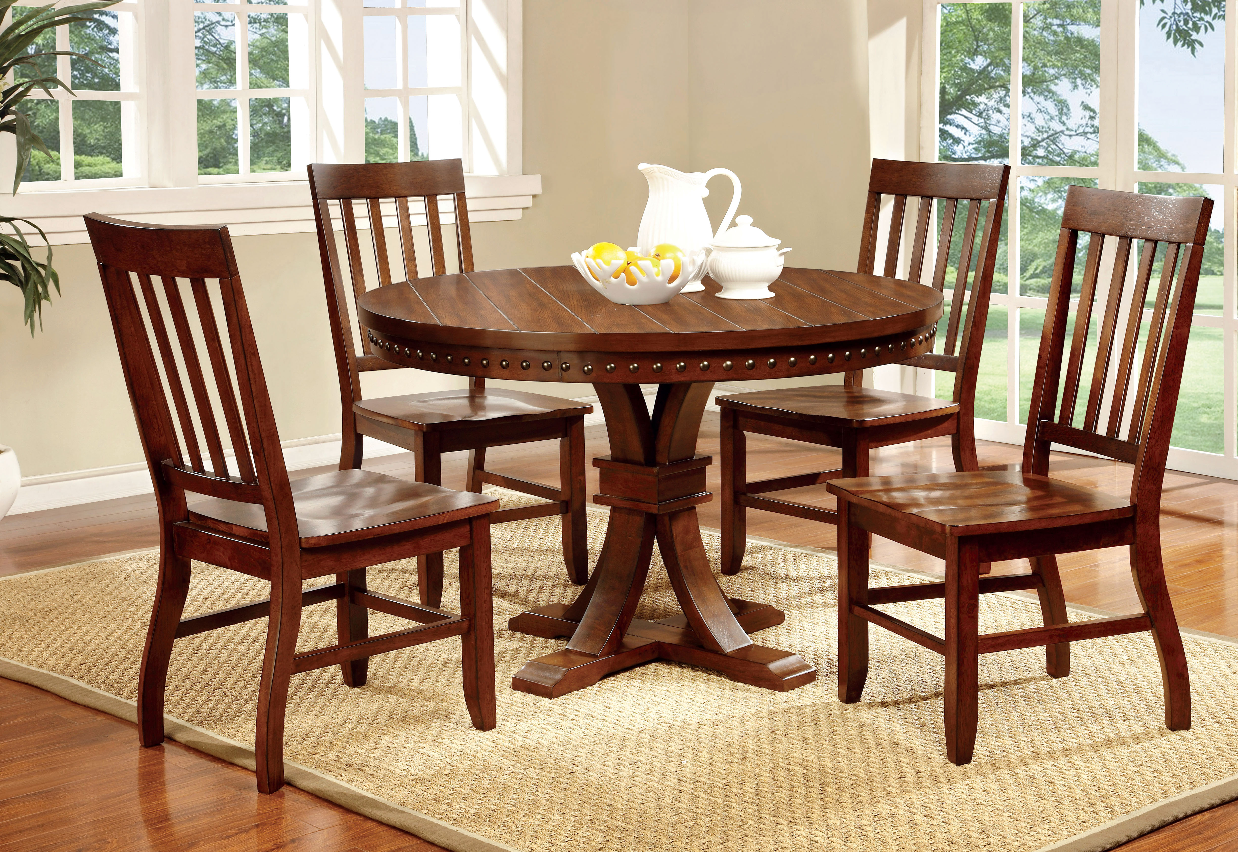 Furniture of America Dark Oak Karl Rustic Round Dining Table