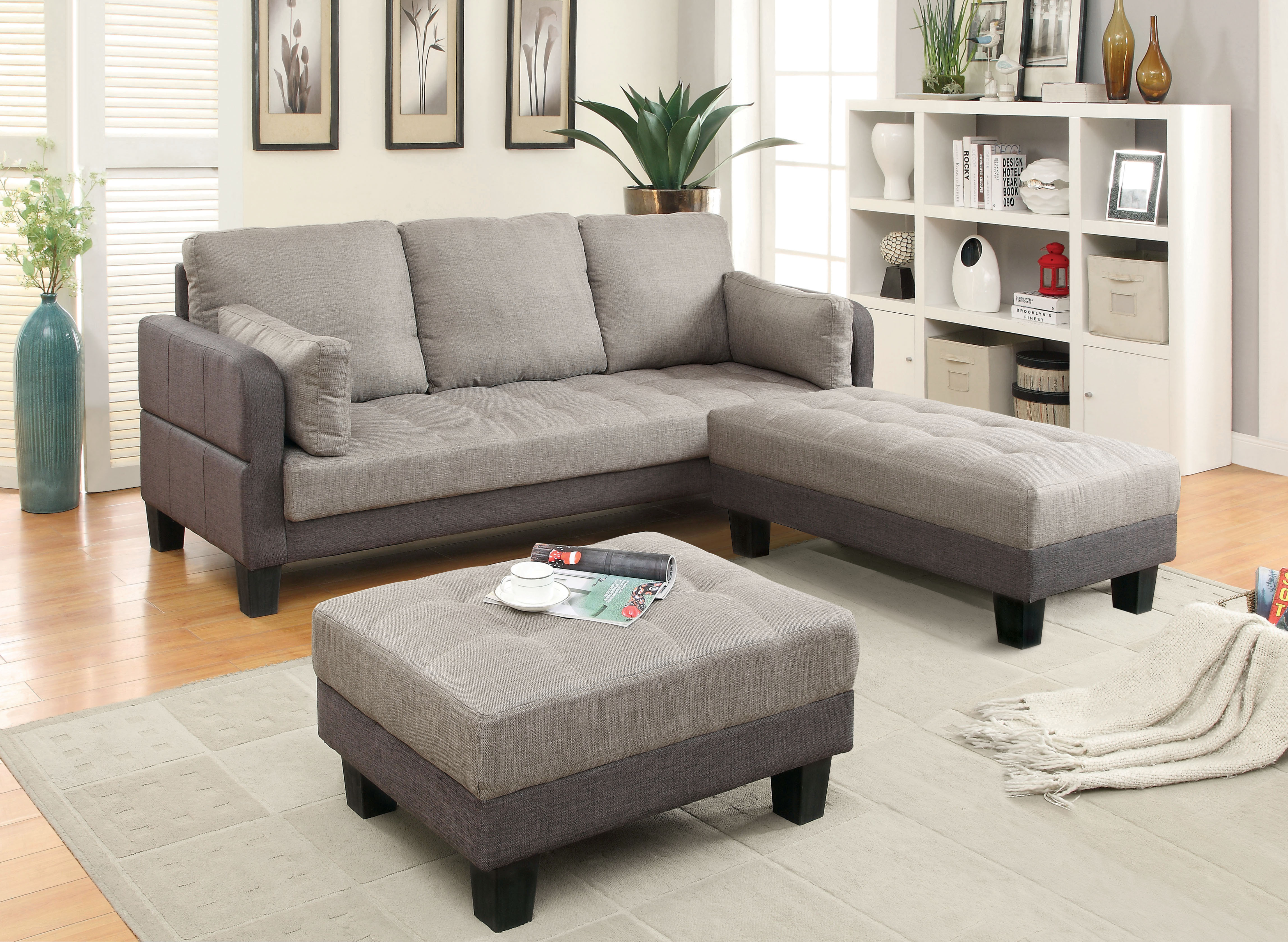 Furniture of America Two Tone Kessi Convertible 3 Piece Sofa Set