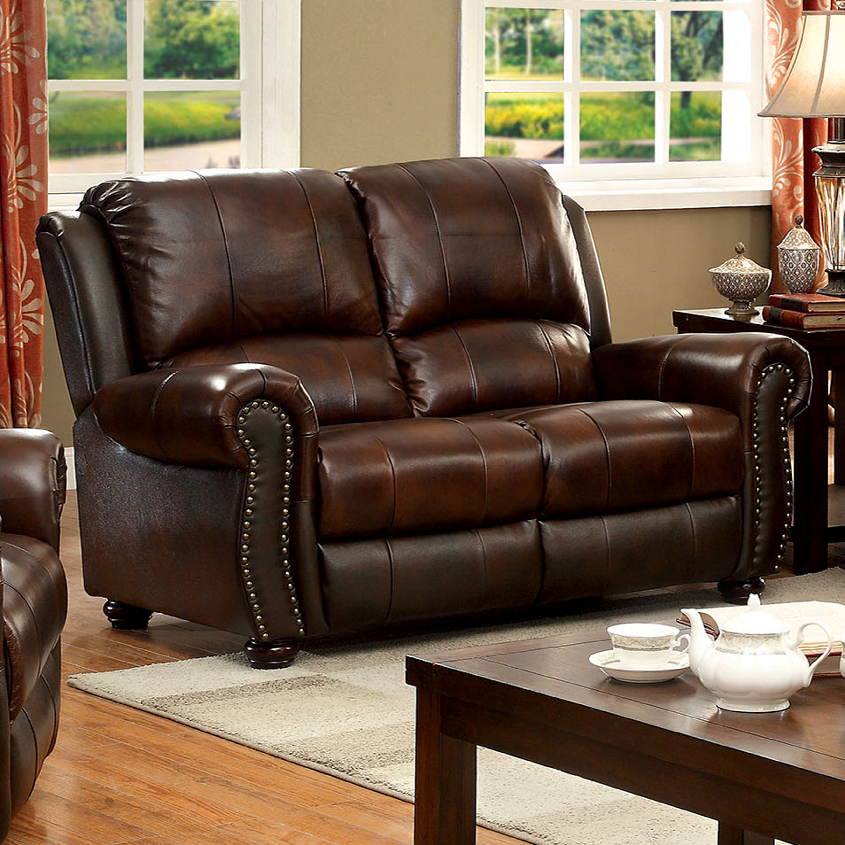 Furniture of America Tad's Top Grain Leather Matchove Loveseat