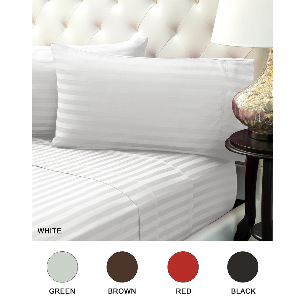 Color Sense 310 Thread Count Cotton Sheet Set Damask Stripe Wrinkle Free Twin White By