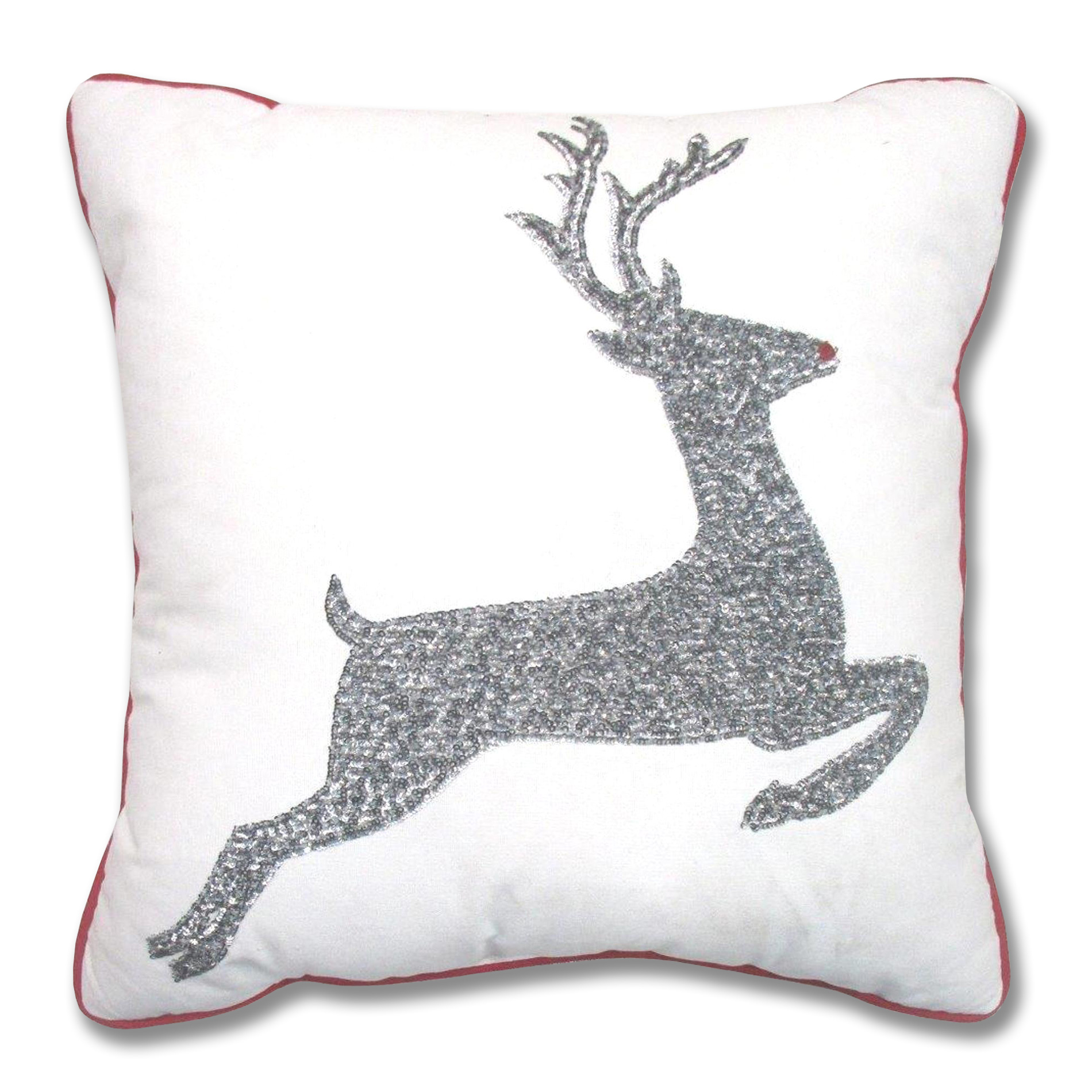 Reindeer Decorative Pillow &#8211; Silver/White