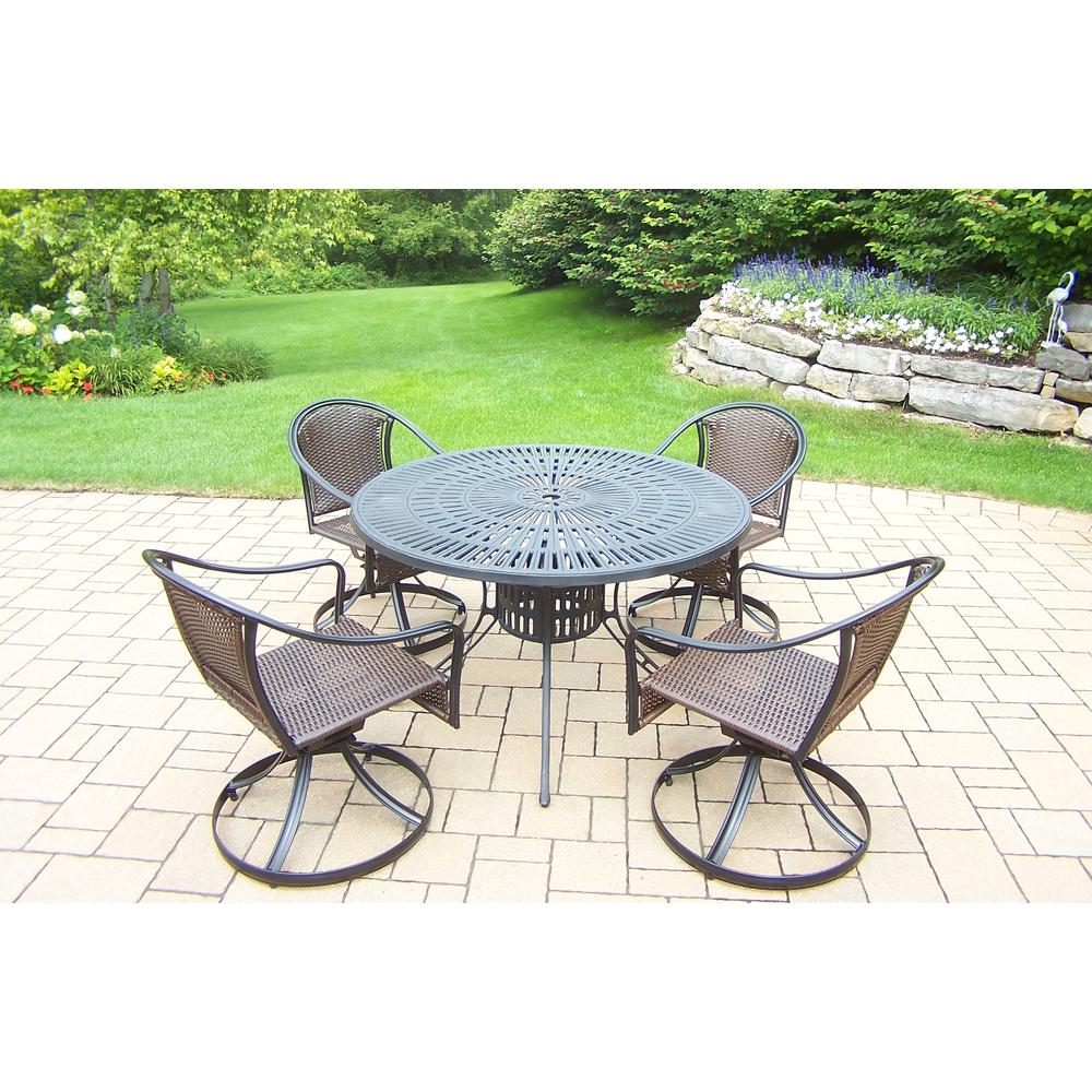 Oakland Living 7 Pc.Patio Dining set w/ Table & Wicker Swivel Chairs