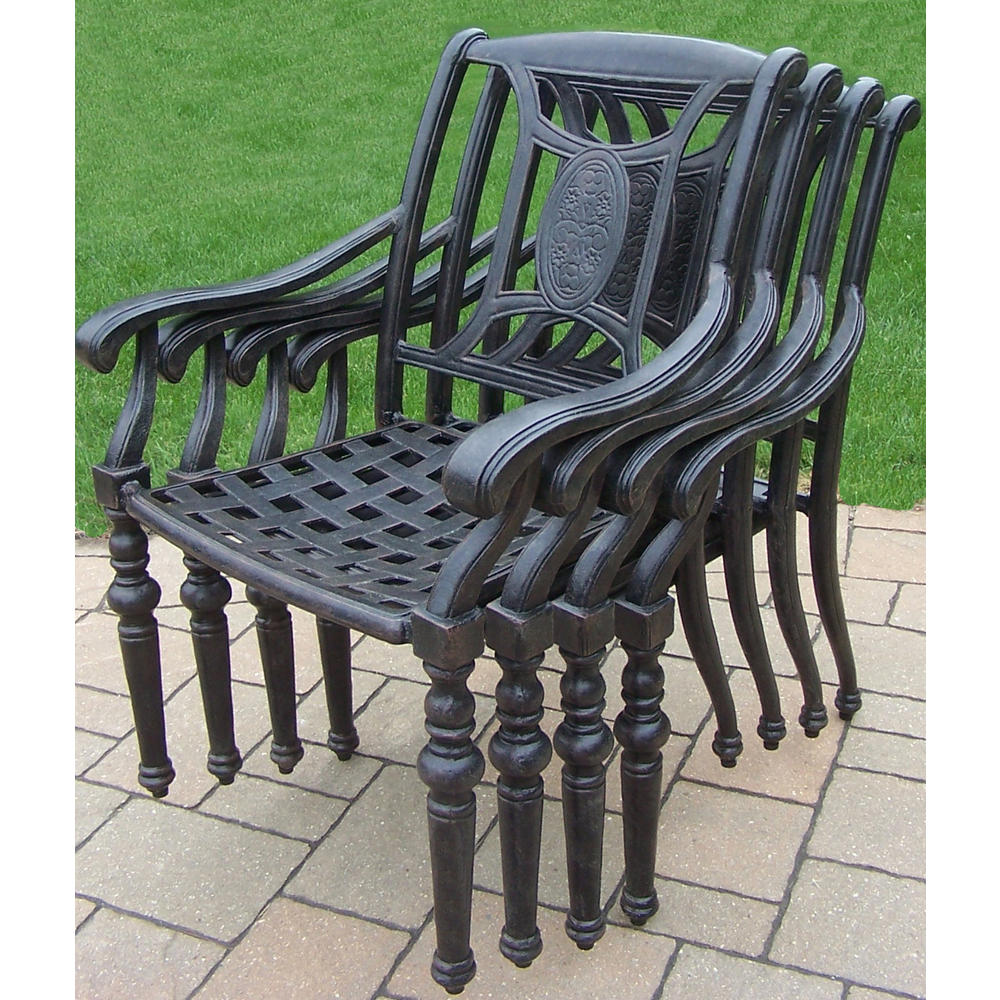 Oakland Living Aluminum Patio Dining Set 84x42" Table, Stackable Chairs, Swivel Rockers & spun polyester Cushions