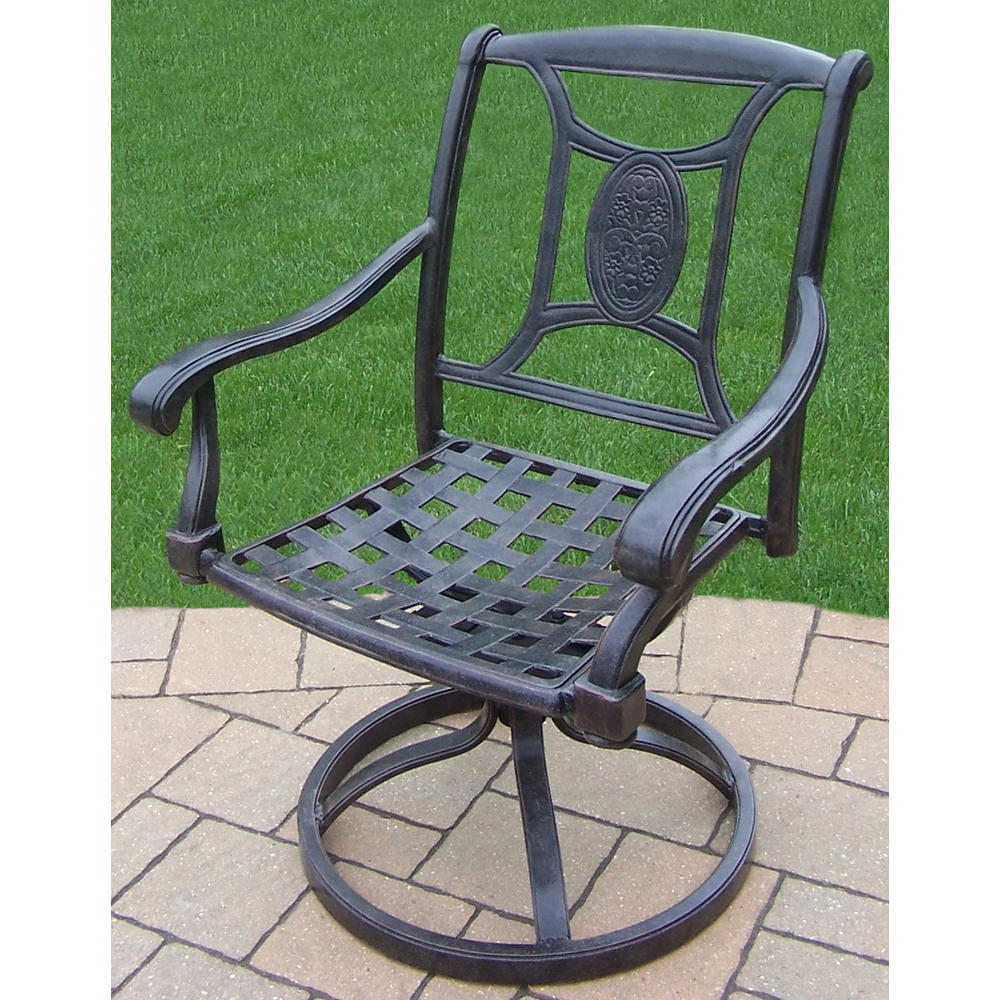 Oakland Living Aluminum Patio Dining Set 84x42" Table, Stackable Chairs, Swivel Rockers & spun polyester Cushions