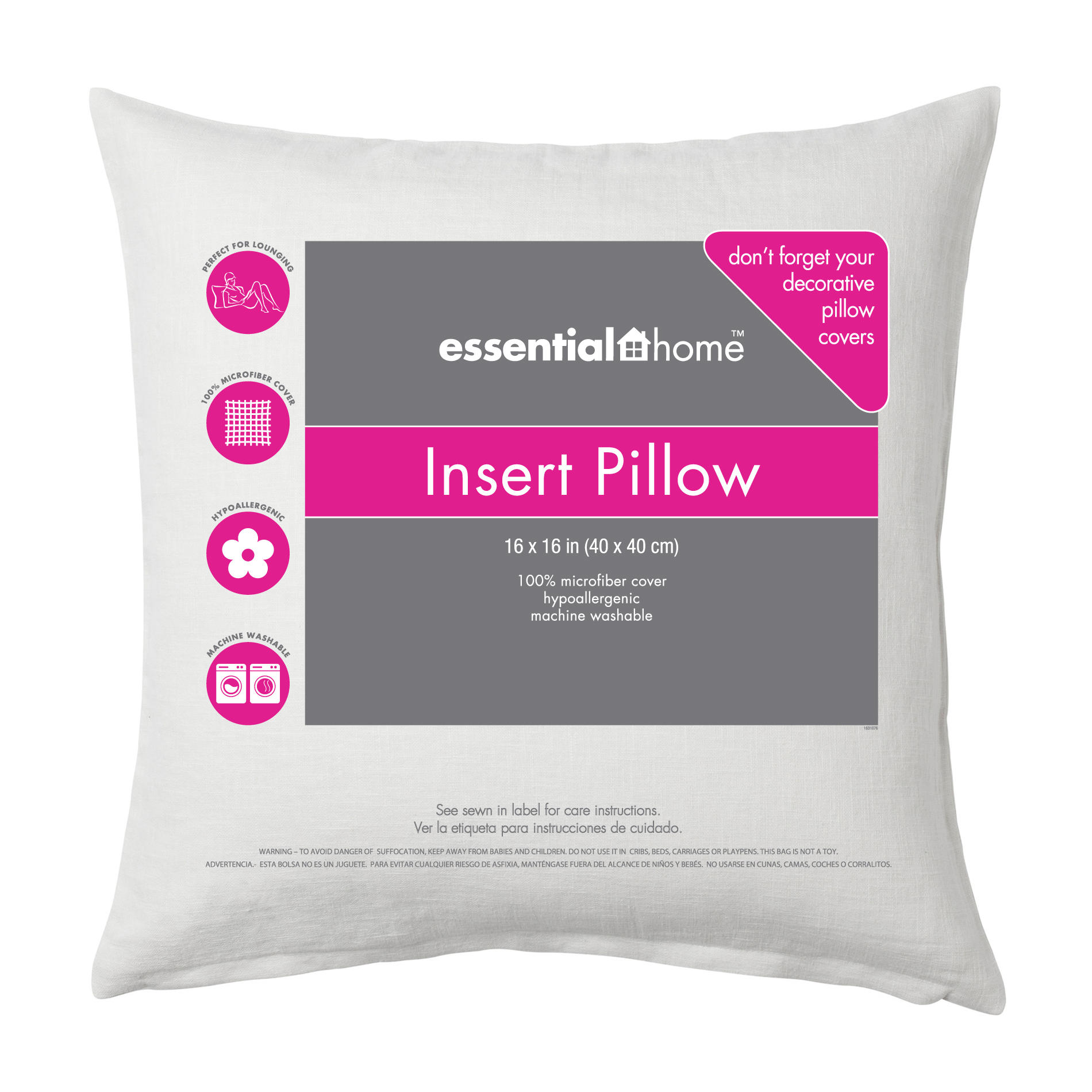 Essential Home Decorative Pillow Insert ? 16? x 16?
