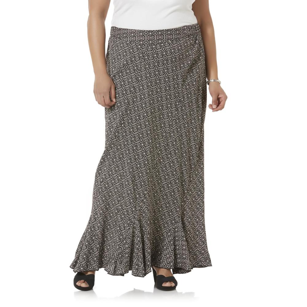Women's Plus Woven Maxi Skirt - Geometric