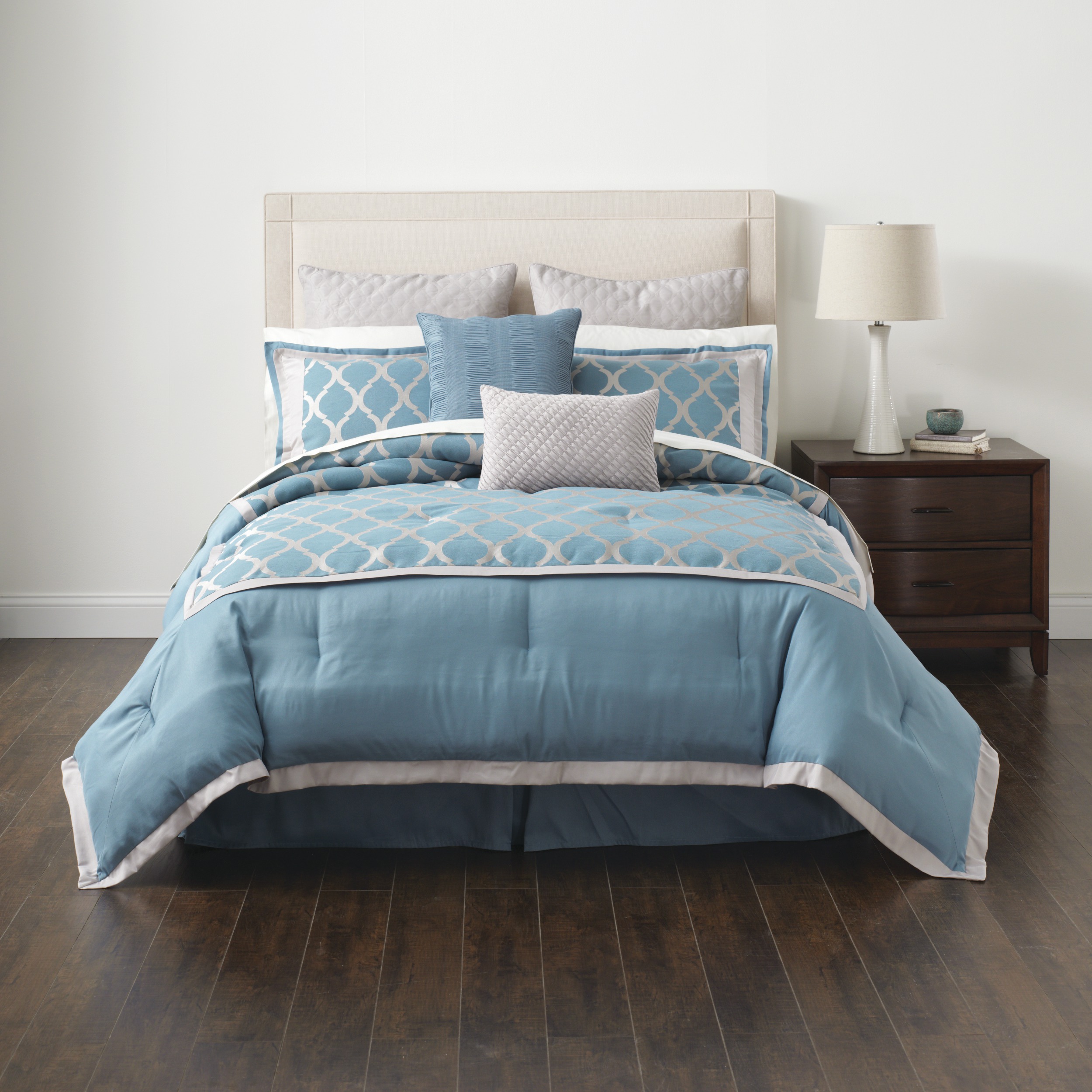 8 Piece Jacquard Frete Comforter Set &#8211; Soft Blue