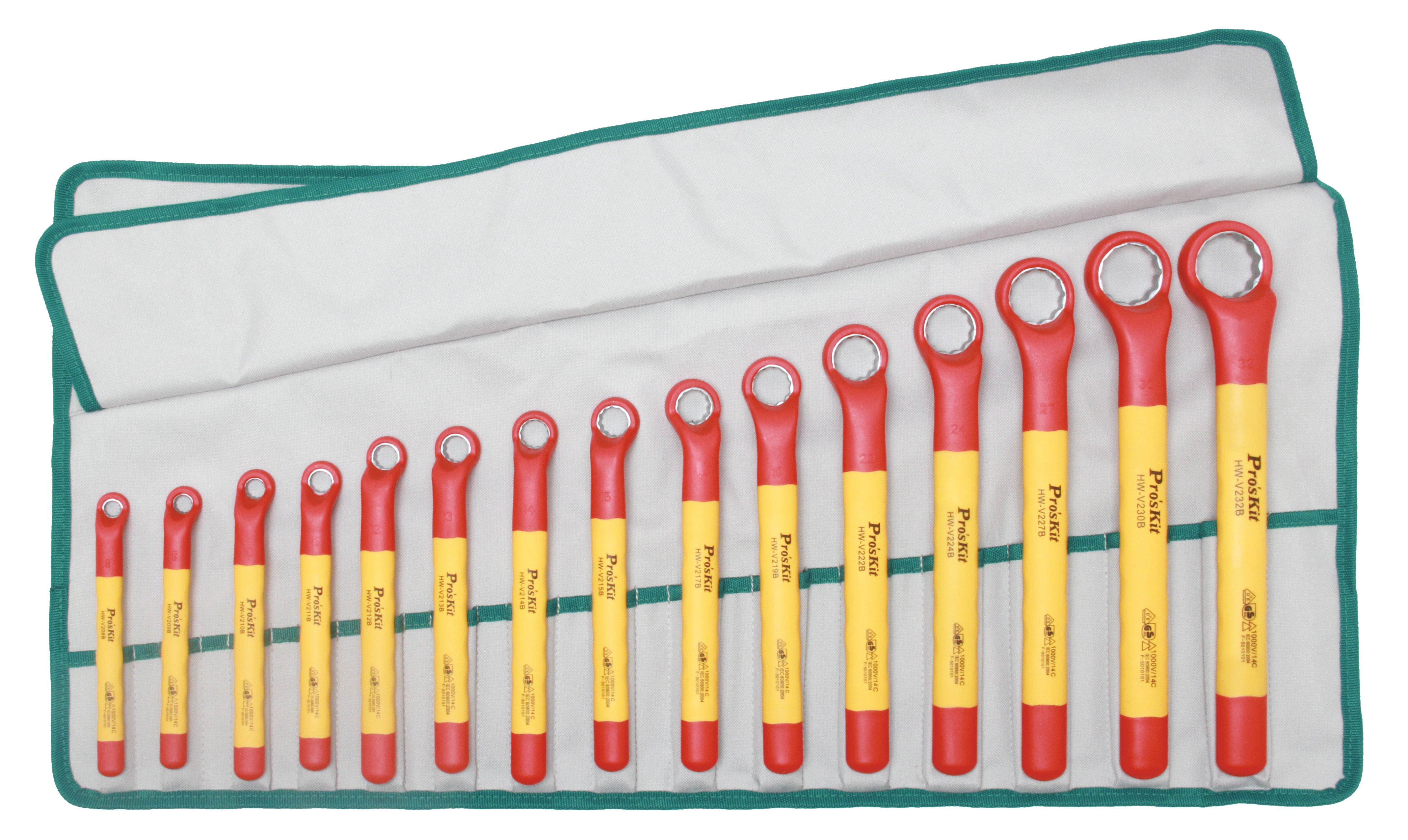 ProsKit 15Pc 1000V Insulated Single Box End Wrench Set