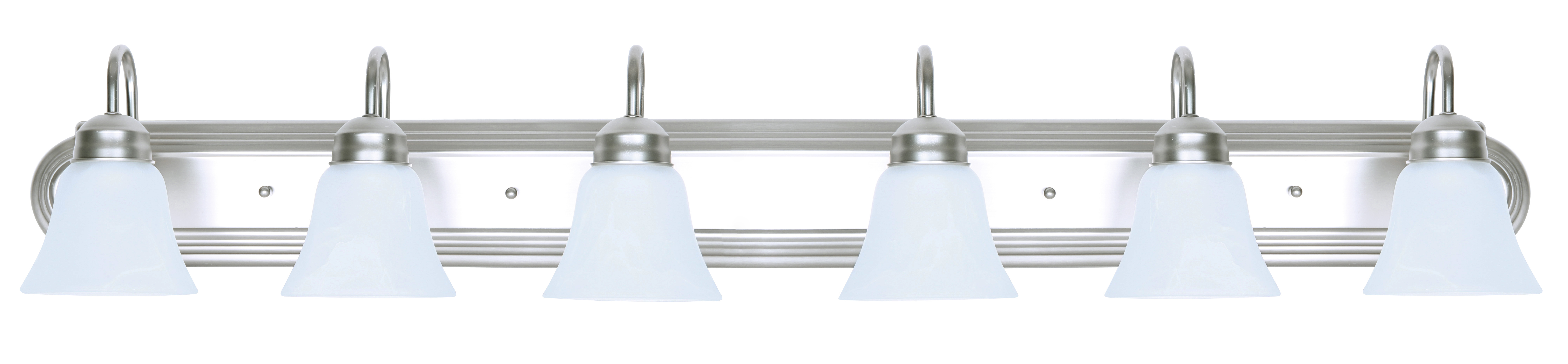 Luminance Six Light Satin Nickel Vanity with Faux Alabaster Glass