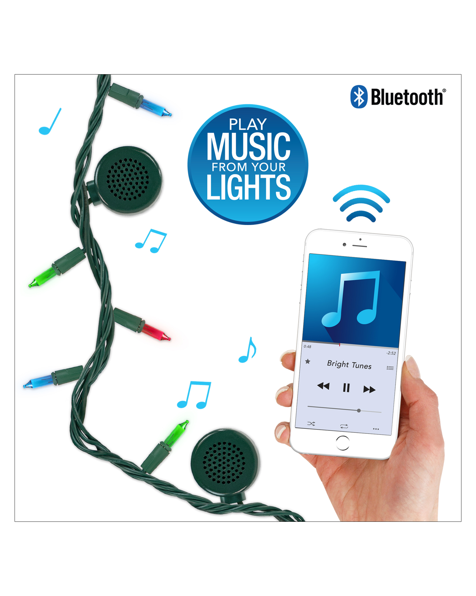 Bright Tunes Indoor/Outdoor Multi Colored Incandescent String Lights with Bluetooth Speakers ...