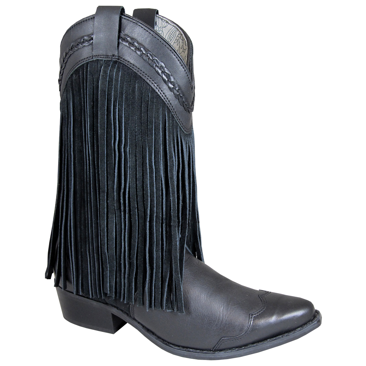 Women's Rose 12" Black Leather Suede Fringe Boot