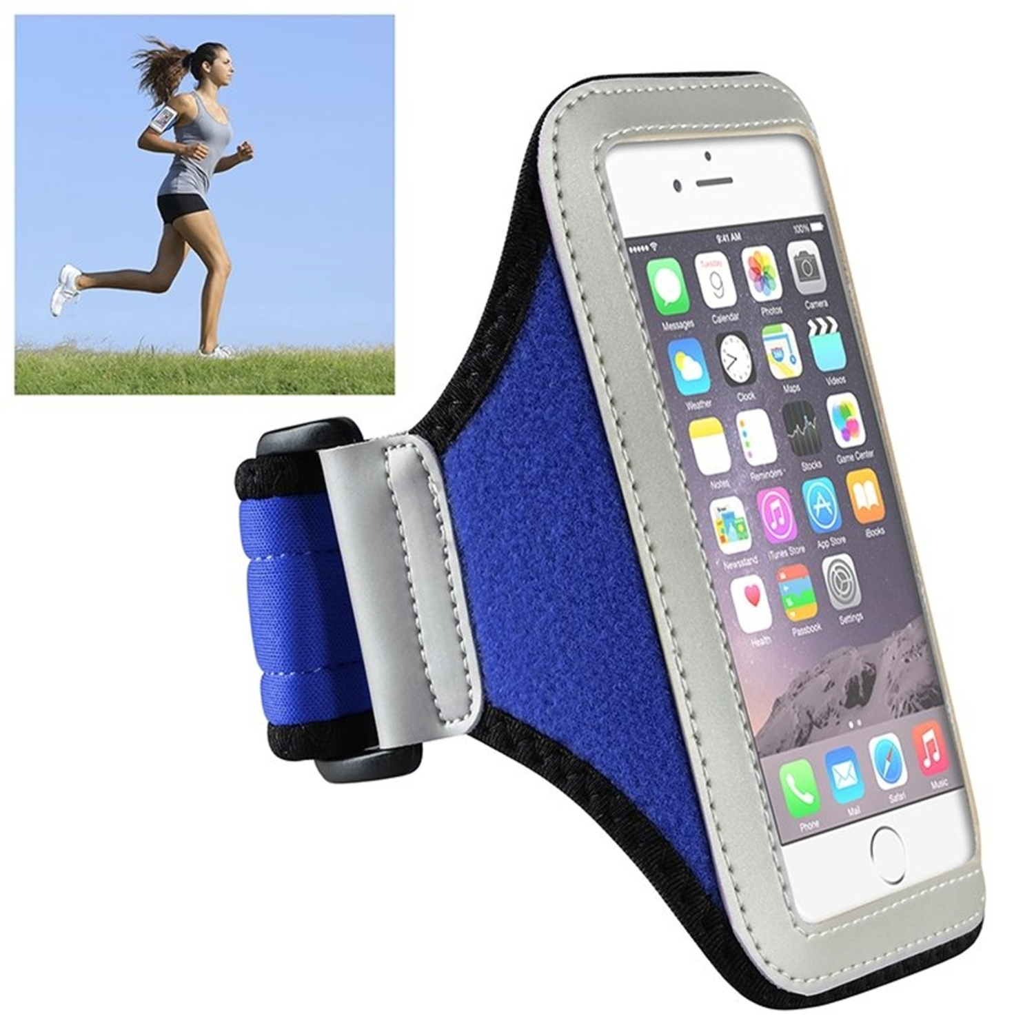 Insten Universal Workout Running Sports Exercise Gym Armband Case For iPhone 6 6S Samsung Galaxy S6 S6 Edge, Silver\/Blue