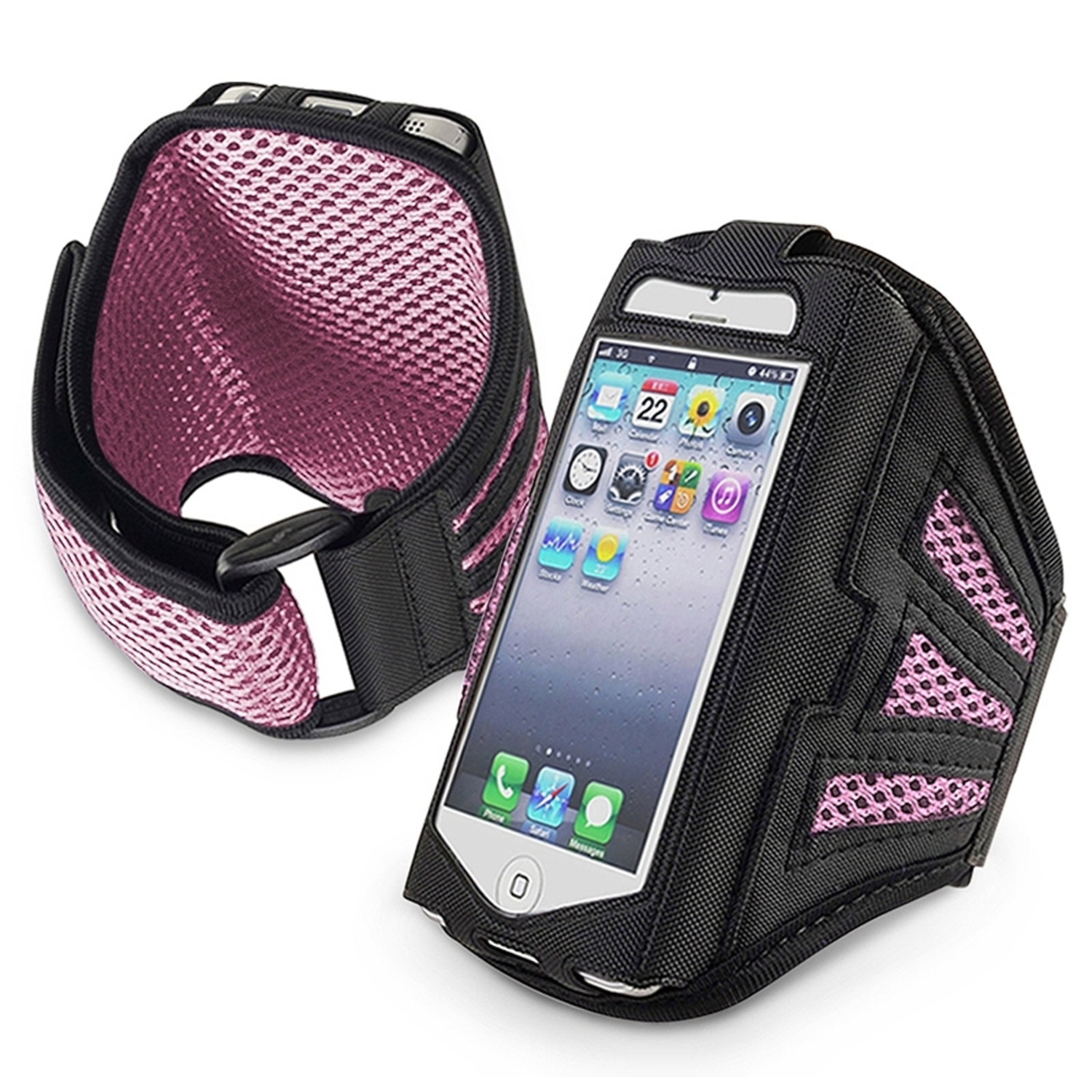 Insten Deluxe Armband for Sports Gym Running compatible with Apple iPhone 5 \/5C\/5S\/SE\/ touch 5th\/6th Generation, Black\/ Pink