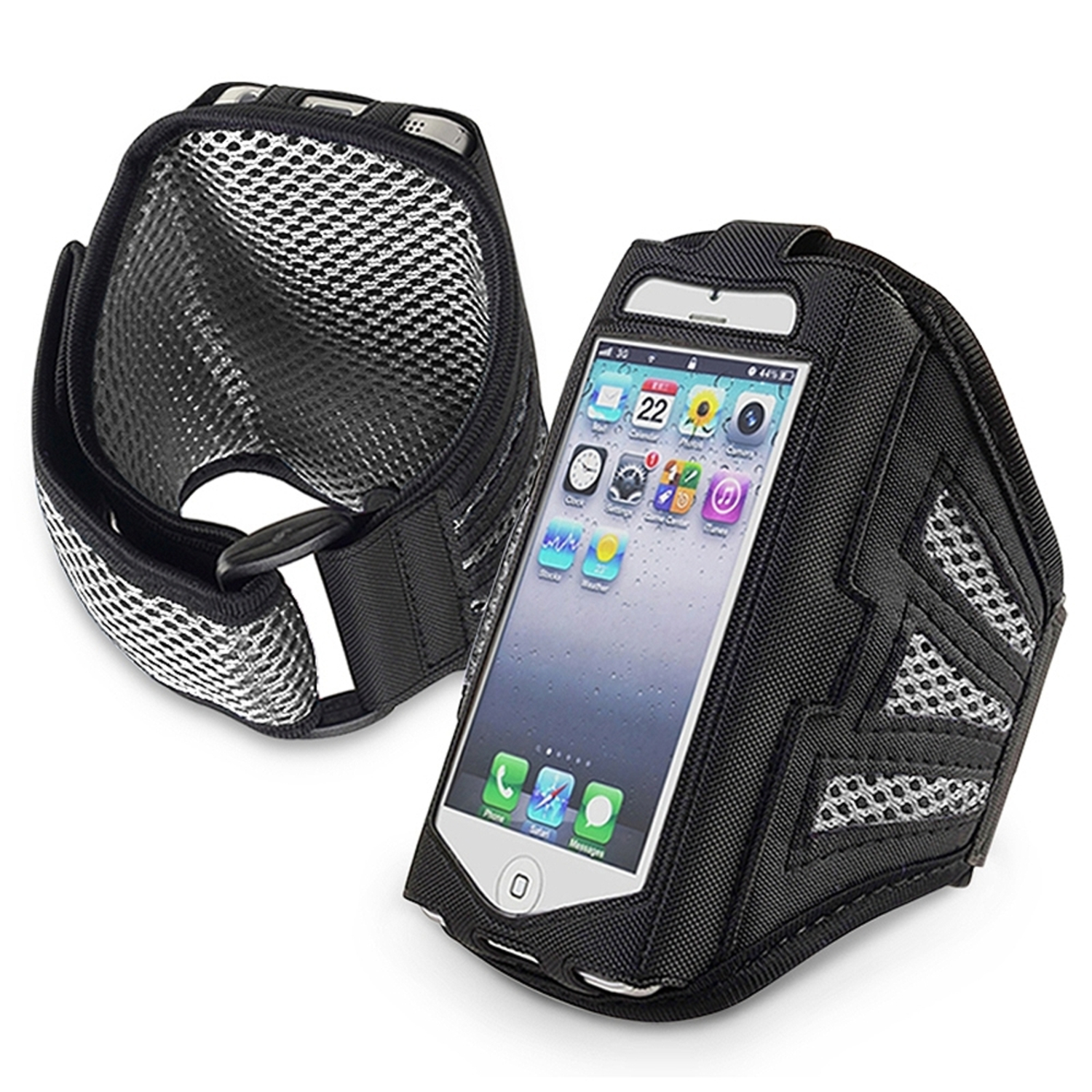 Insten Deluxe Armband for Sports Gym Running compatible with Apple iPhone 5 \/ 5C\/5S\/SE\/ touch 5th\/6th Generation, Black\/ Silver