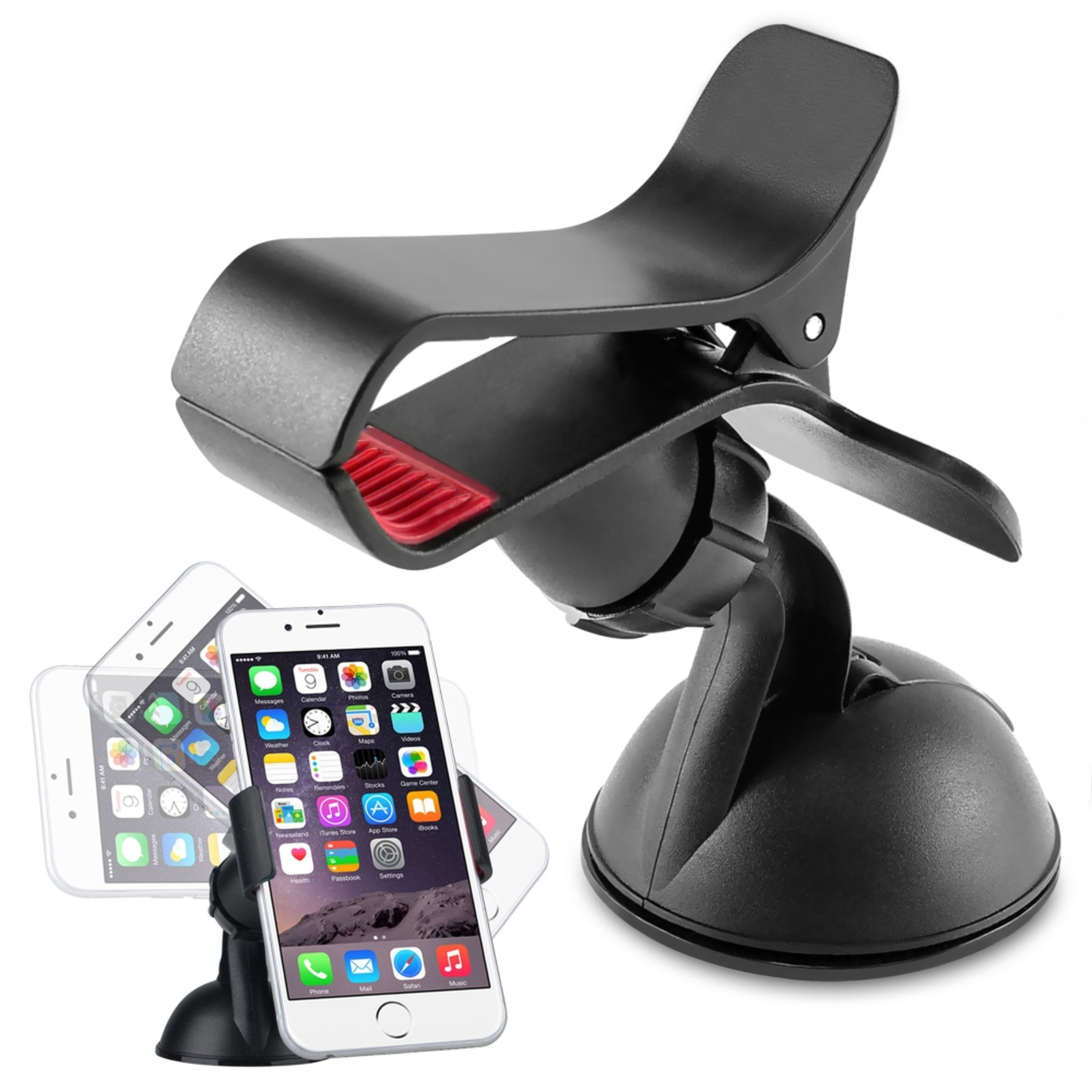 Insten Universal 360-Degree Swivel Windshield Dashboard Car Mount Phone Holder w\/ Clip For iPhone Samsung & More Smartphones, Black