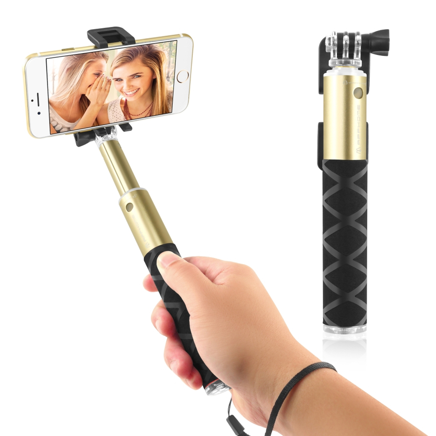 Insten Lightweight Pocket-Size Extendable Handheld Selfie Stick for iPhone Samsung Gopro & More Smartphones\/Cameras, Champagne Gold