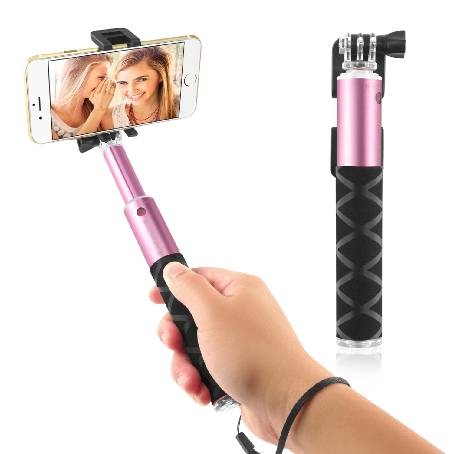Insten Lightweight Pocket-Size Extendable Handheld Selfie Stick for iPhone Samsung Gopro & More Smartphones\/Cameras, Pink