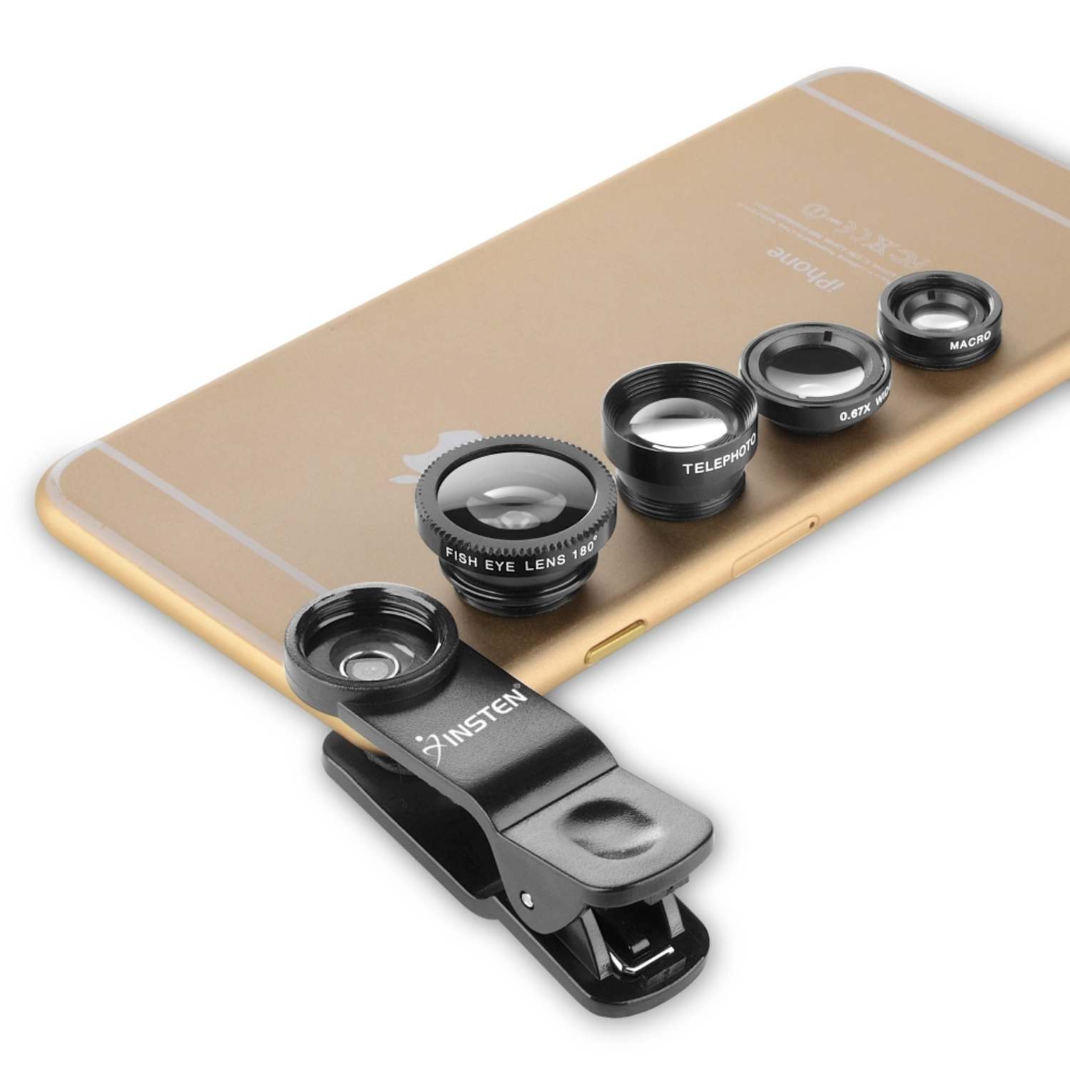 Insten 4-in-1 Universal Clip-on Lens Kit - Wide Angle/ Macro/ Fisheye/ Telephoto For iPhone Samsung HTC and More Smartphones, Black