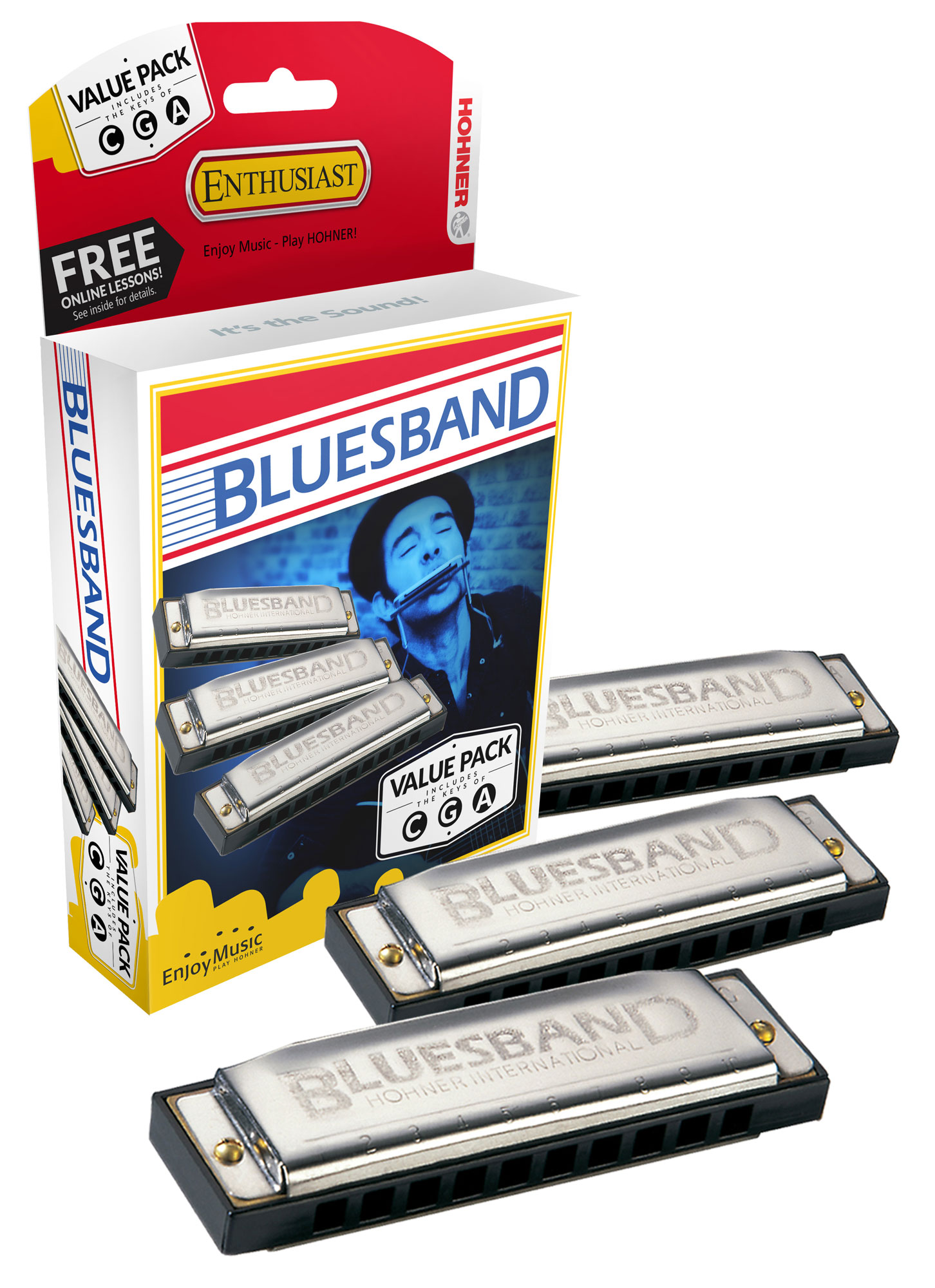 Hohner HAR3P1501 Blues Band Harmonica - 3-Pack - Keys C, G and A