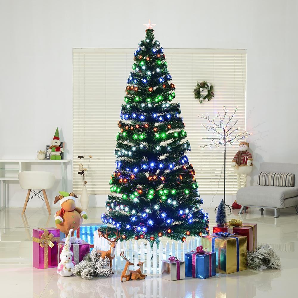 HomCom 7' Pre-Lit Rotating Christmas Tree with 4-Color LED Lights