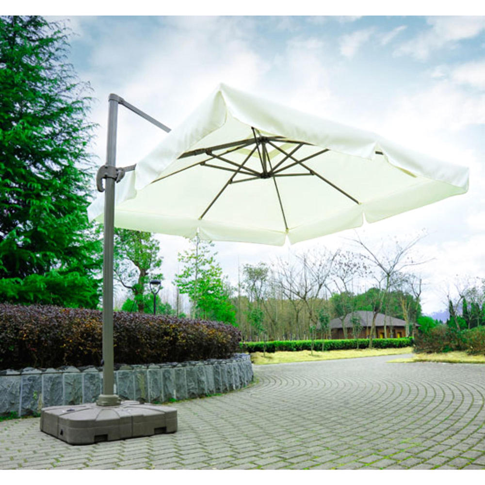 Outsunny 10' Square Tilting Cantilever Patio Umbrella with Base - Cream