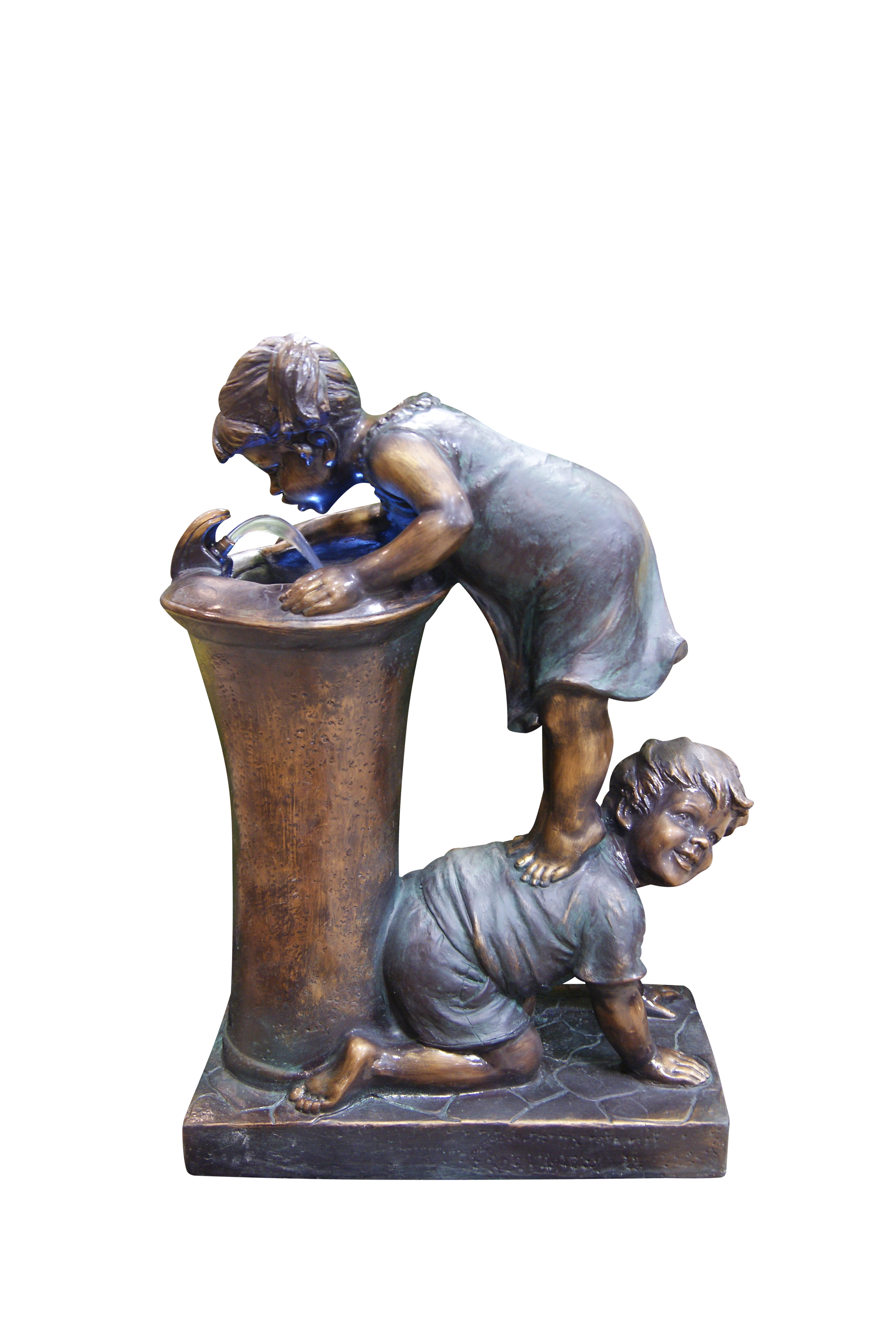 Alpine Corporation Boy and Girl Drinking Water from Fountain with LED Light