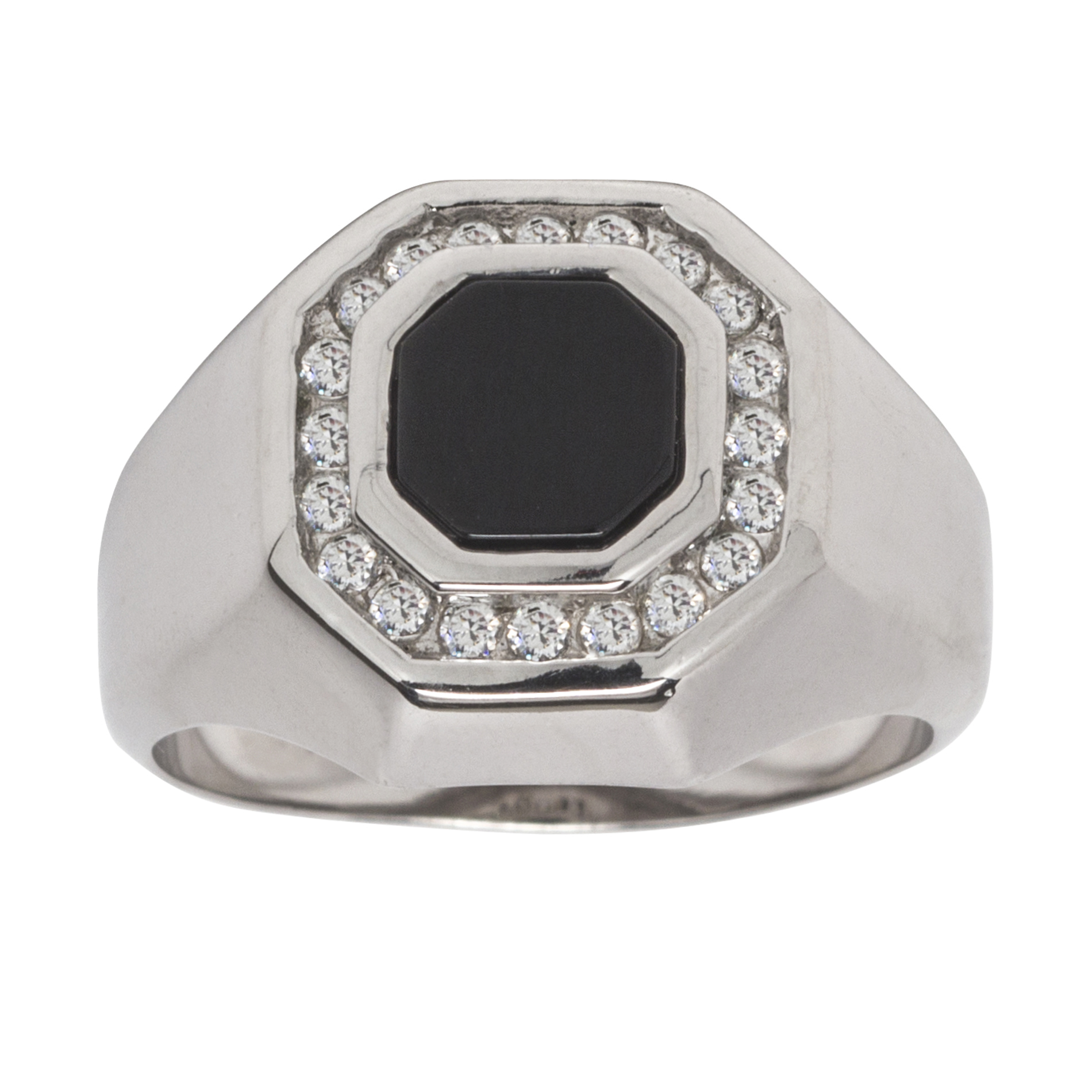 Sterling Silver Onyx and CZ Mens Ring