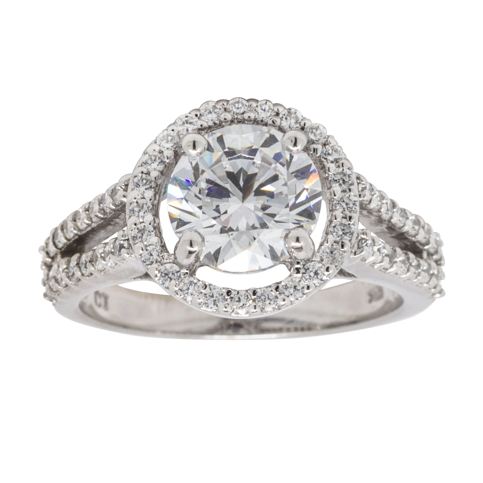 10Kt White Gold CZ Halo Solitaire Ring