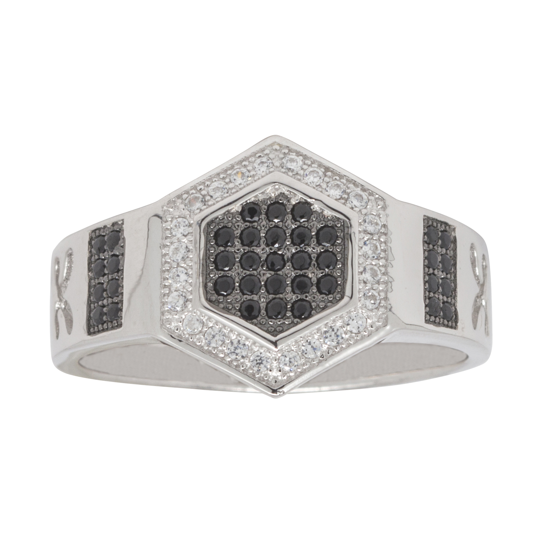 Sterling Silver Black and White CZ Mens Ring