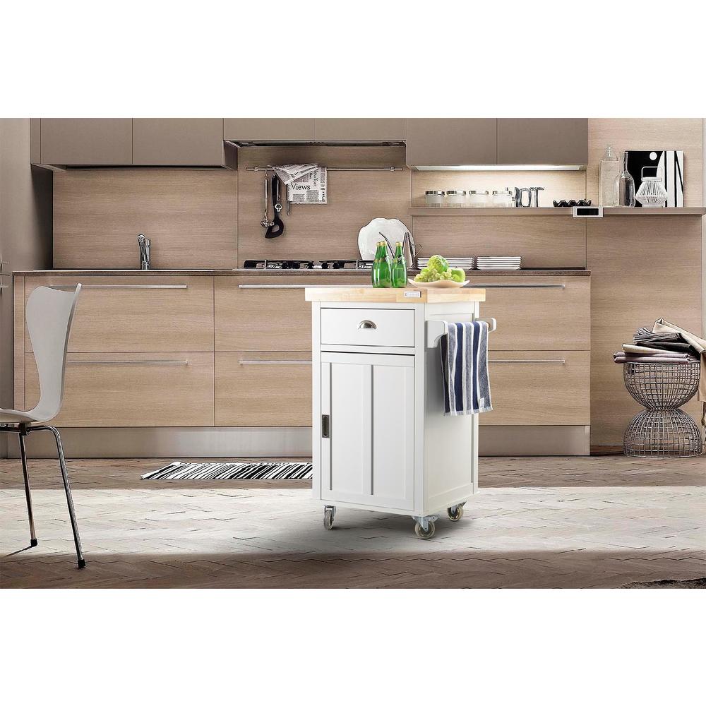 White Kitchen Cart with Rubberwood Top