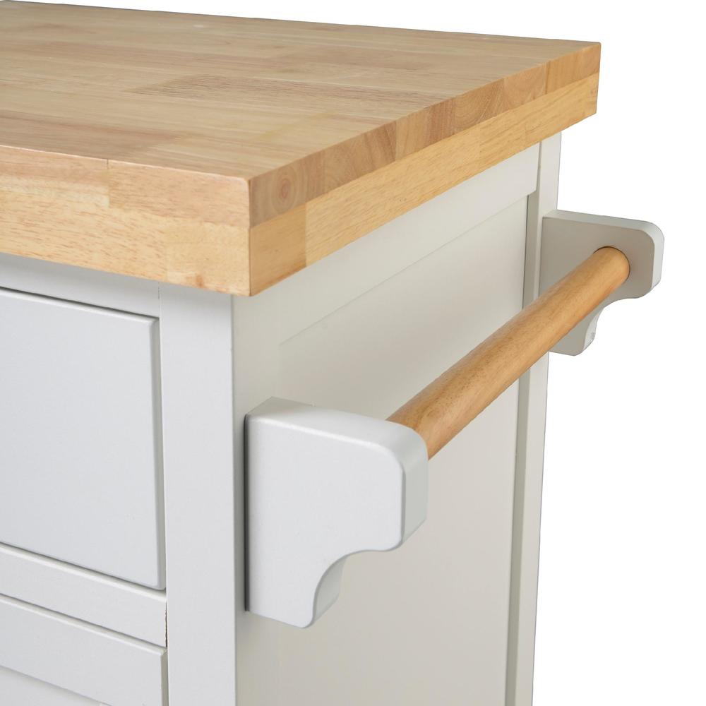 White Kitchen Cart with Rubberwood Top