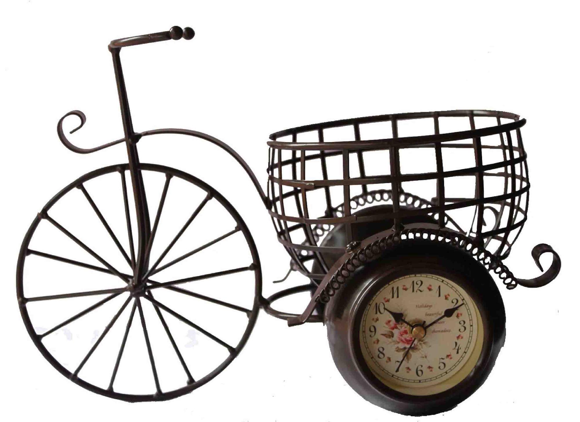 Tricycle CLOCK with one basket with clocks on both wheels