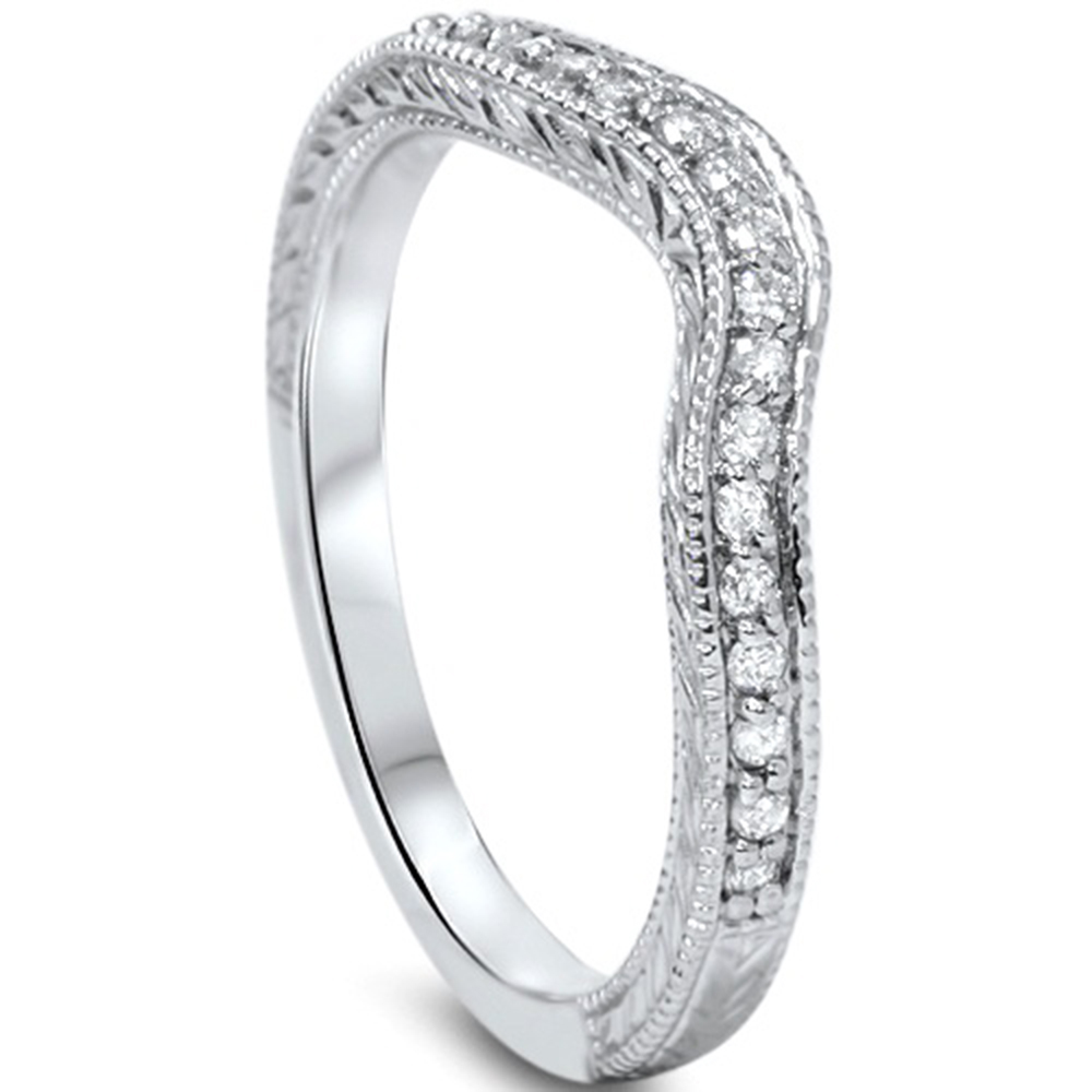 G/SI .15CT Curved Diamond Wedding Ring Antique Vintage Guard Enhancer White Gold