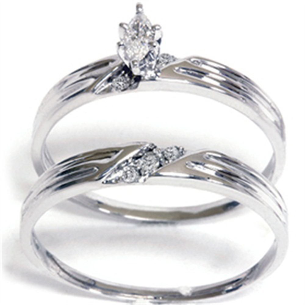 1/4CT Diamond Matching Wedding Engagement Ring Bridal Set 14K White Gold